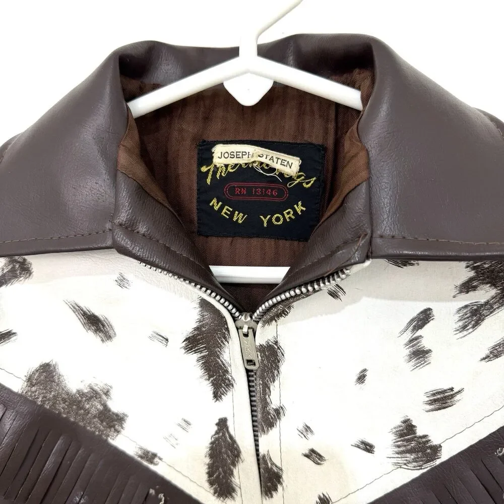 Vintage 60s 70s Thermo &Togs Kids Western Vinyl Fringe Jacket Cowhide Style